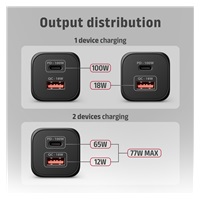 AXAGON ACU-PQ100, GaN nabíječka do sítě 100W, USB-A + USB-C, PD3.0/PPS/QC4+/SFC2.0/Apple, černá