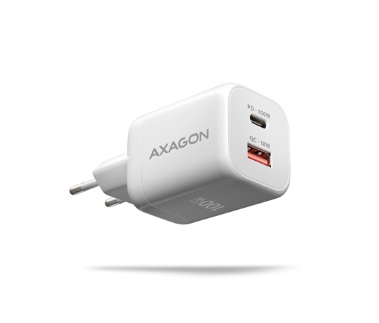 AXAGON ACU-PQ100W, GaN nabíječka do sítě 100W, USB-A + USB-C, PD3.0/PPS/QC4+/SFC2.0/Apple, bílá