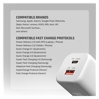AXAGON ACU-PQ100W, GaN nabíječka do sítě 100W, USB-A + USB-C, PD3.0/PPS/QC4+/SFC2.0/Apple, bílá