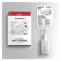 AXAGON ACU-PQ100W, GaN nabíječka do sítě 100W, USB-A + USB-C, PD3.0/PPS/QC4+/SFC2.0/Apple, bílá
