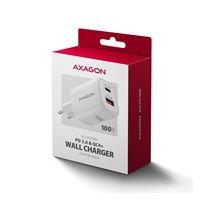 AXAGON ACU-PQ100W, GaN nabíječka do sítě 100W, USB-A + USB-C, PD3.0/PPS/QC4+/SFC2.0/Apple, bílá