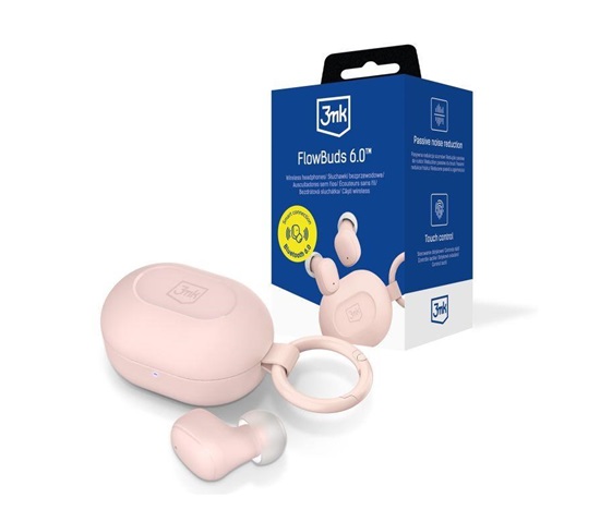 3mk FlowBuds 6.0 Baby Pink bezdrátová sluchátka, Bluetooth 6.0, pouzdro s klipem, růžová