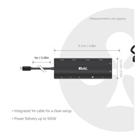 Club3D hub USB-C, 12-in-1 hub s 3xHDMI, 1xUSB-C PD, 2x USB-C, 2xUSB, 1x3.5mm jack, RJ45, microSD/SD, 100W, 1m kabel