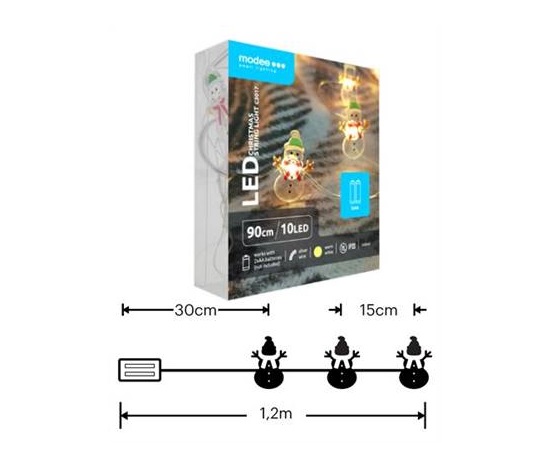 Modee ML-C3017 10LED 90cm sněhulák vánoční řetěz nano, 2xAA teplá IP20 (Baterie nejsou součástí balení)
