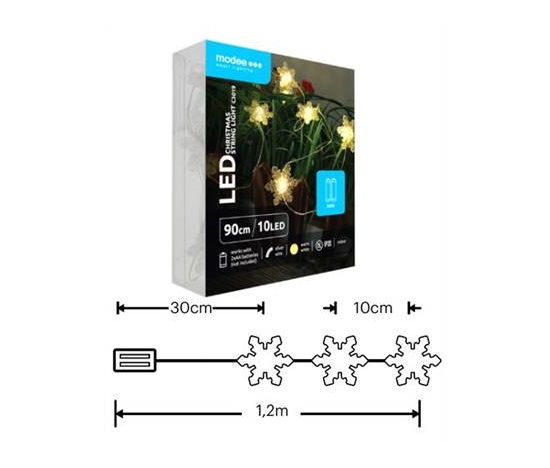 Modee ML-C3019 10LED 90cm vločka vánoční řetěz nano, 2xAA teplá IP20 (Baterie nejsou součástí balení)