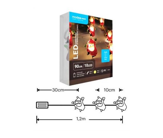 Modee ML-C3021 10LED 90cm santa vánoční řetěz nano, 2xAA teplá IP20 (Baterie nejsou součástí balení)