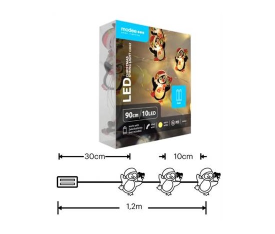 Modee ML-C3022 10LED 90cm tučňák vánoční řetěz nano, 2xAA teplá IP20 (Baterie nejsou součástí balení)
