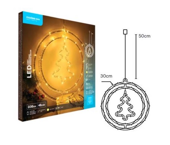 Modee ML-C3007 48LED D30cm stromek v kruhu vánoční dekorace pro okno, 3xAA teplá IP20 (Baterie nejsou součástí balení)