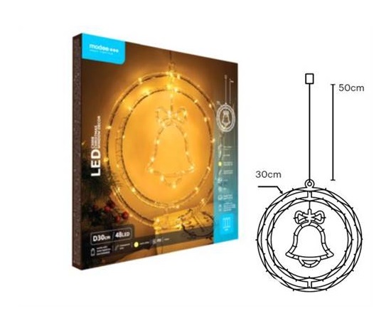 Modee ML-C3008 48LED D30cm zvonek v kruhu vánoční dekorace pro okno, 3xAA teplá IP20 (Baterie nejsou součástí balení)