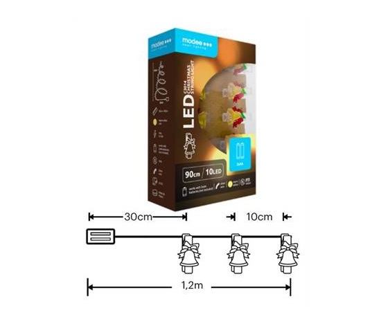 Modee ML-C3014 10LED 90cm zvonek skřipec vánoční řetěz nano, 2xAA teplá IP20 (Baterie nejsou součástí balení)