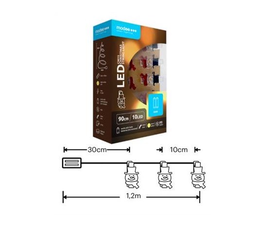 Modee ML-C3015 10LED 90cm sněhulák skřipec vánoční řetěz nano, 2xAA teplá IP20 (Baterie nejsou součástí balení)