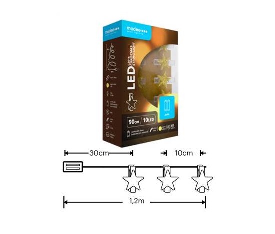 Modee ML-C3016 10LED 90cm hvězda skřipec vánoční řetěz nano, 2xAA teplá IP20 (Baterie nejsou součástí balení)