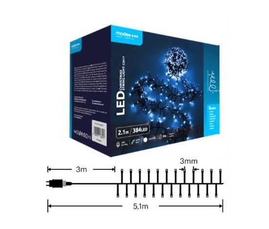 Modee ML-C2017 384LED 2,1m vánoční řetěz , studená 8 programů IP44