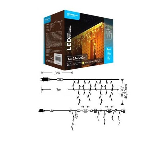 Modee ML-C2020 200LED 4m x 0,7m vánoční řetěz rampouchy, teplá 8 programů IP44