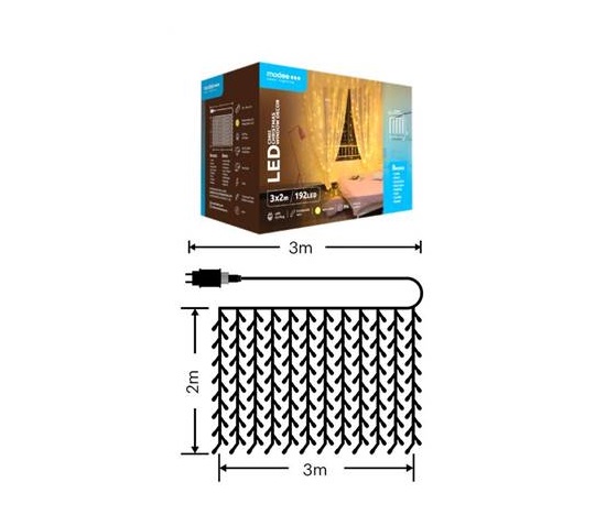 Modee ML-C3002 192LED 3m x 2m vánoční řetěz záclona, teplá 8 programů IP44