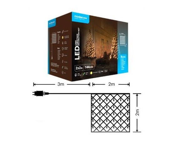 Modee ML-C3003 144LED 2m x 2m vánoční řetěz síť, teplá 8 programů IP44