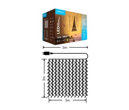 Modee ML-C3006 300LED 3m x 3m vánoční řetěz záclona, teplá 8 programů IP44