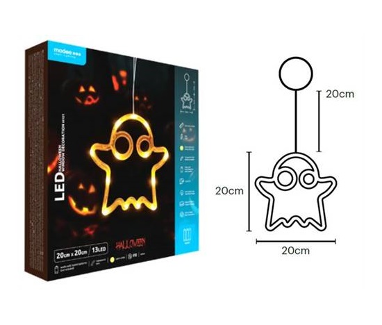 Modee ML-H101 13LED 20cm duch halloween dekorace pro okno, 3xAA teplá IP20 (Baterie nejsou součástí balení)