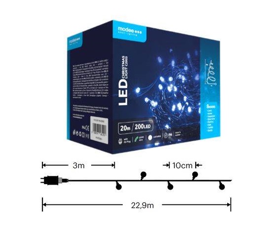 Modee ML-C2005 200LED 20m vánoční řetěz , studená 8 programů IP44