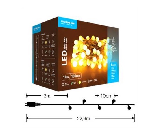 Modee ML-C2009 100LED 10m vánoční řetěz kuličky, teplá 8 programů IP44