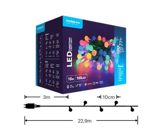 Modee ML-C2011 100LED 10m vánoční řetěz kuličky, barevná 8 programů IP44