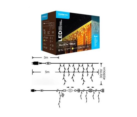 Modee ML-C2019 100LED 2m x 0,7m vánoční řetěz rampouchy, teplá 8 programů IP44