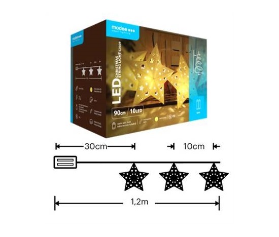 Modee ML-C3029 10LED 90cm hvězda s hvězdičkami vánoční řetěz, 2xAA teplá IP20 (Baterie nejsou součástí balení)