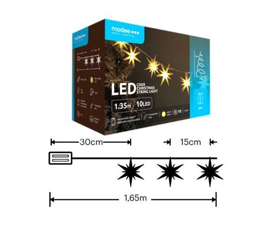 Modee ML-C3028 10LED 1,35m hvězda 3D vánoční řetěz, 2xAA teplá IP20 (Baterie nejsou součástí balení)