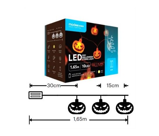Modee ML-H001 10LED 1,65m dýně halloween řetěz, 2xAA teplá IP20 (Baterie nejsou součástí balení)
