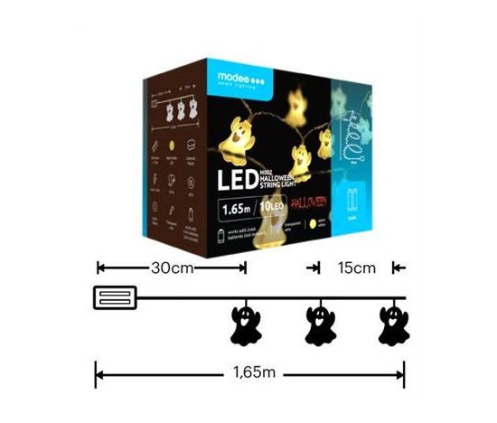 Modee ML-H002 10LED 1,65m duch halloween řetěz, 2xAA teplá IP20 (Baterie nejsou součástí balení)