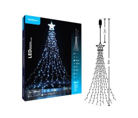 Modee ML-C3001 300LED 3m vánoční řetěz s hvězdou strom, studená 8 programů IP44
