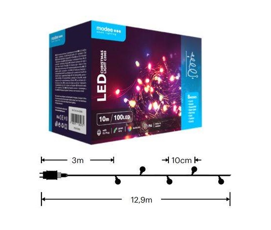Modee ML-C2003 100LED 10m vánoční řetěz , barevná 8 programů IP44