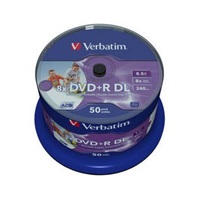 VERBATIM DVD+R(50-pack)DoubleLayer/Spindle/8X/8.5GB/Printable/NoID