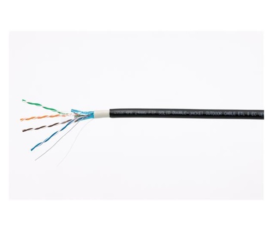 FTP kabel LYNX Cat5E, drát, dvojitý venkovní PE+PVC, černý, 305m cívka