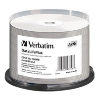 VERBATIM CD-R(50-pack) spindl, AZO 52X,700MB,WHITE WIDE THERMAL PRINTABLE SURFACE NON-ID
