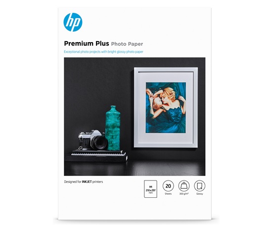 HP Premium Plus Glossy Photo Paper-20 sht/A4/210 x 297 mm, 300 g/m2, CR672A