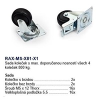 TRITON Sada 4ks koleček (2ks s brzdou, 2ks bez brzdy) max.nosnost 800kg