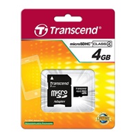 TRANSCEND MicroSDHC karta 4GB Class 4 + adaptér