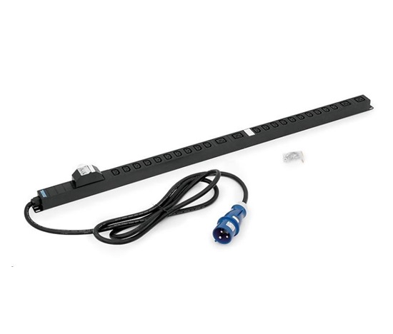 TRITON Vertikální rozvodný panel 20x IEC C13 + 4x IEC C19, 2x16A jistič, výška 1281mm, černý