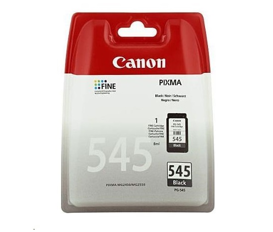 Canon CARTRIDGE PG-545 černá pro Pixma iP, Pixma MG, Pixma MX a Pixma TS 205, 305, 315x, 345x, 2450, 3452, 255x, 255xs, 2850,  2950, 305x, 3052, 495 a 3053 (180 str.)