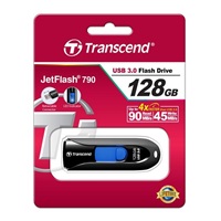 TRANSCEND Flash Disk 128GB JetFlash®790, USB 3.1 (R:90/W:40 MB/s) černá/modrá