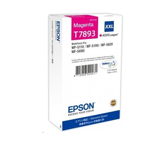 EPSON Ink bar WorkForce-5xxx Series Ink Cartridge XXL Magenta - 34,2ml, BAR 4000 stran