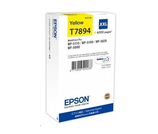 EPSON Ink bar WorkForce-5xxx Series Ink Cartridge XXL Yellow - 34,2ml, BAR 4000 stran