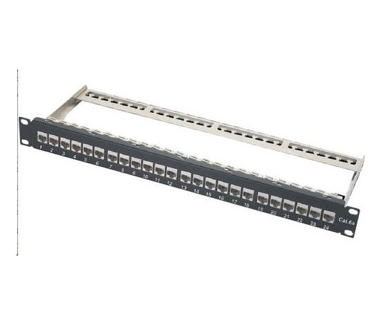 19" Patch panel XtendLan 24port, STP, Cat6A, 30µm, duální svorkovnice, černý