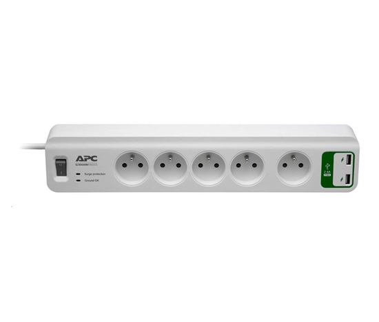 APC Essential SurgeArrest 5 outlets with 5V, 2.4A 2 port USB Charger 230V France, 1.83m