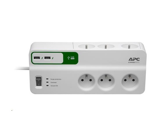 APC Essential SurgeArrest 6 outlets with 5V, 2.4A 2 port USB charger, 230V France, 1.83m