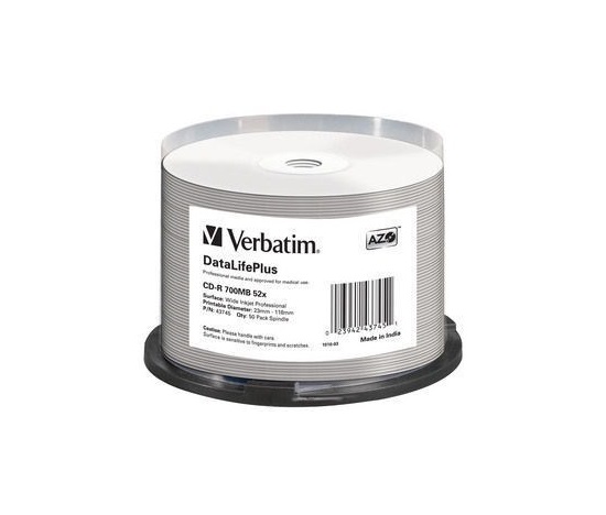 BAZAR - VERBATIM CD-R(50-pack) spindl, AZO 52X,700MB,WHITE WIDE PRINTABLE SURFACE NON-ID
