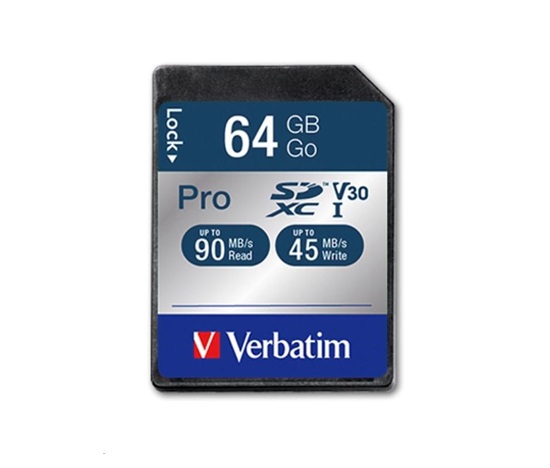 VERBATIM SDXC karta 64GB Pro, U3, V30 (R:90/W:45 MB/s)