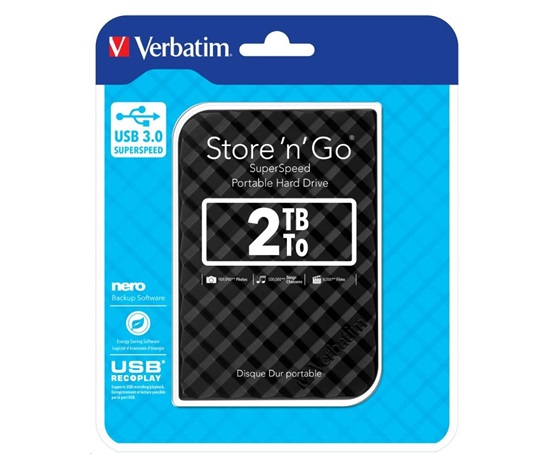 VERBATIM HDD 2.5"  2TB Store 'n' Go Portable Hard Drive USB 3.0, Black GEN II