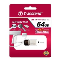 TRANSCEND Flash Disk 64GB JetFlash®890S OTG, USB 3.1 Type-C/A (R:90/W:30 MB/s) stříbrná